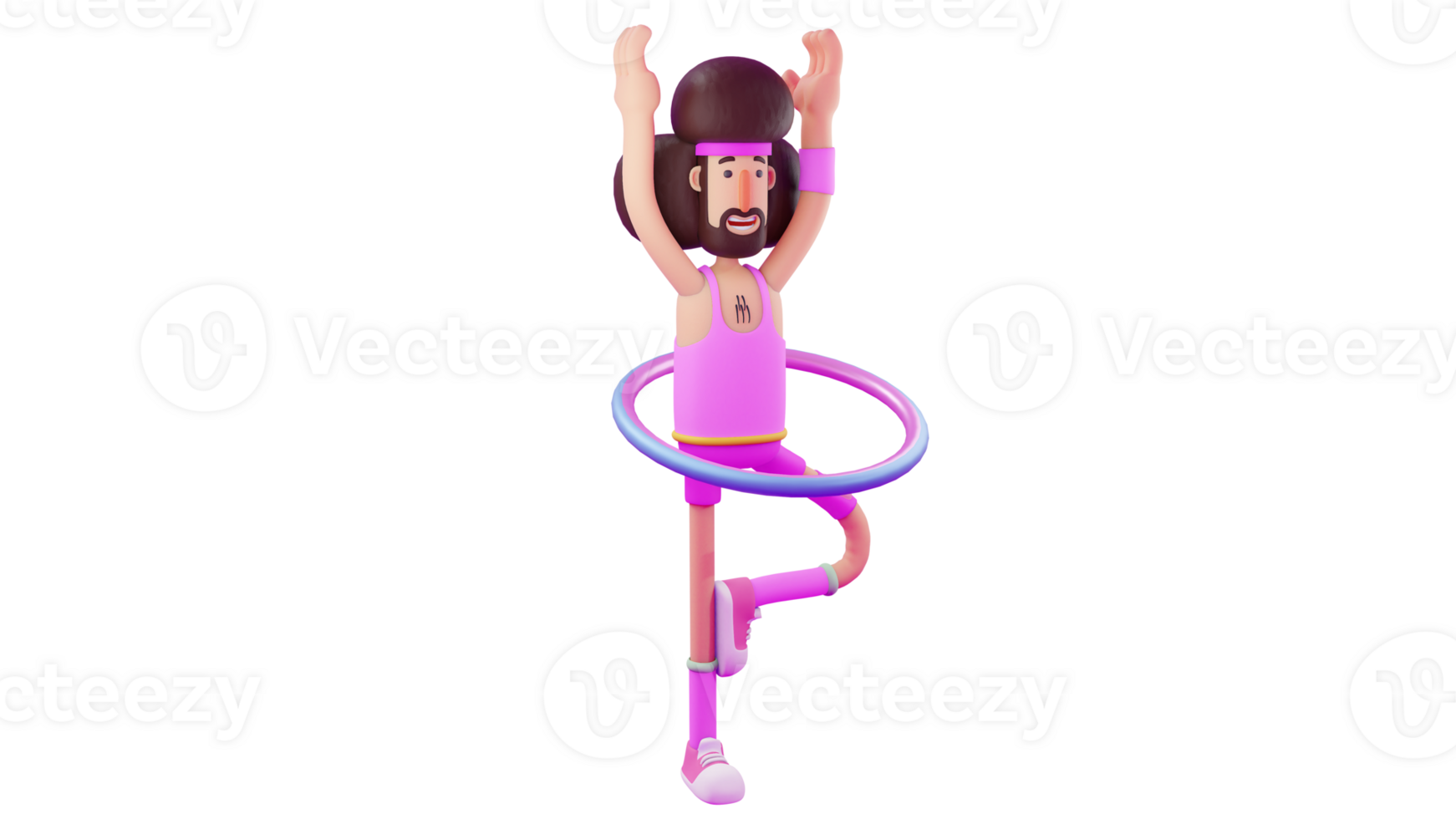 3D illustration. Healthy Man 3D cartoon character. Man playing holahoop. The man who wears all pink costumes and has a sports hobby. An athlete who is skilled in many sports. 3D cartoon character png