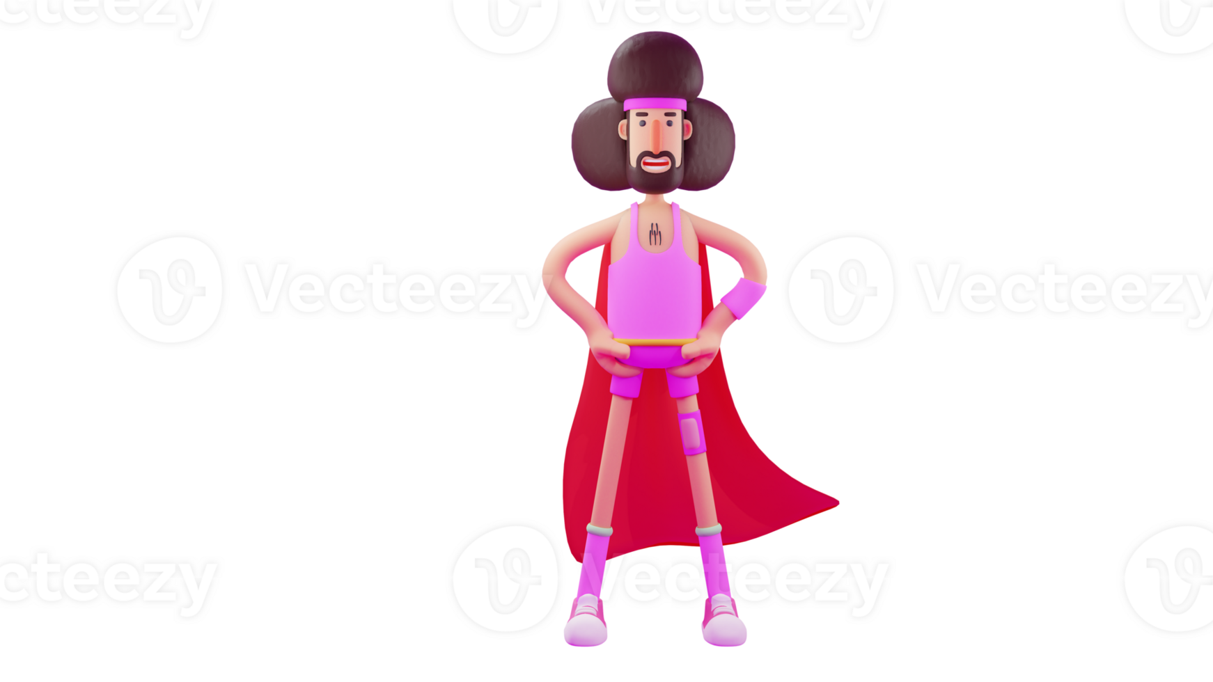 3D illustration. Cute Athlete 3D cartoon character. Male athletes have cute hairdos. Athlete wear pink clothe and use headband. The athlete uses red cloth as wings on his back. 3D cartoon character png