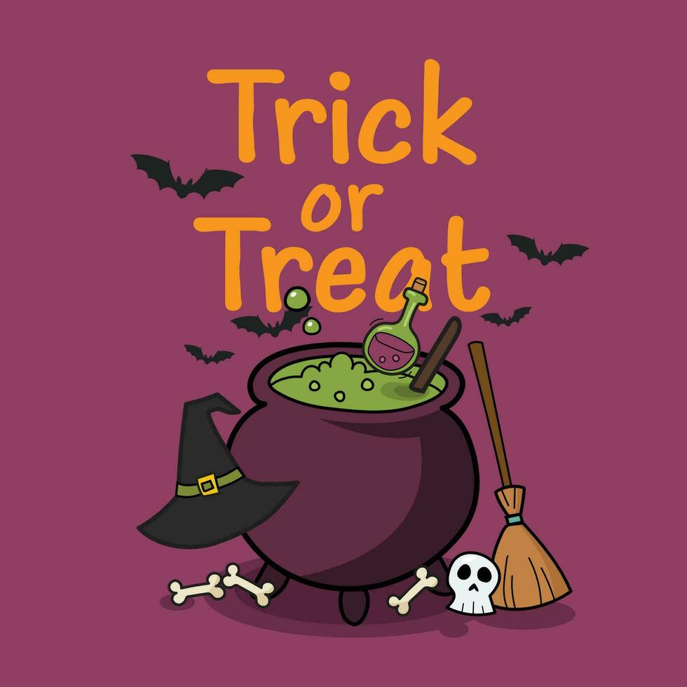 Witch cauldron with bubbling green potion doodles hand drawn vector