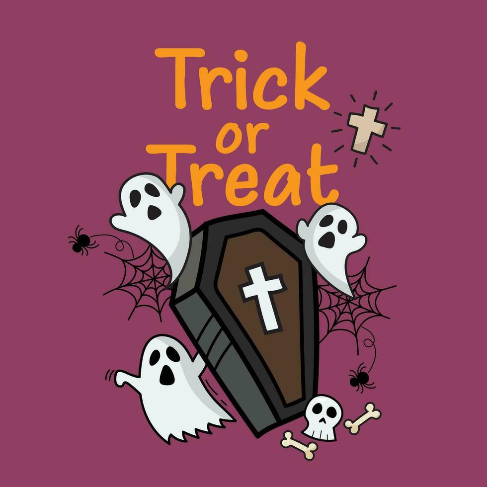 Doodles hand drawn ghost and coffin vector