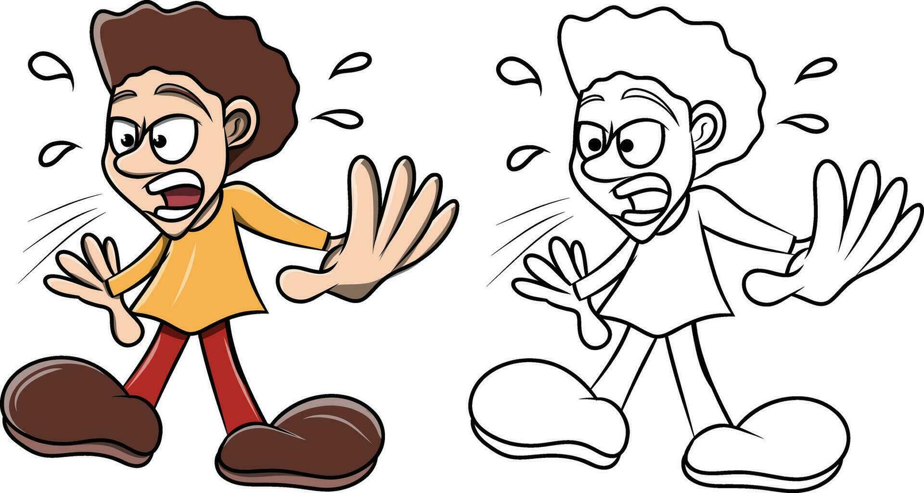 Funny Hand Drawn Little Boy Scared Set vector