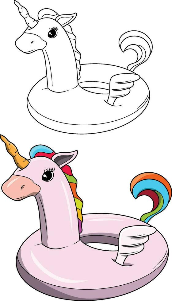 Hand Drawn Unicorn Swimming Ring For Coloring Pages vector