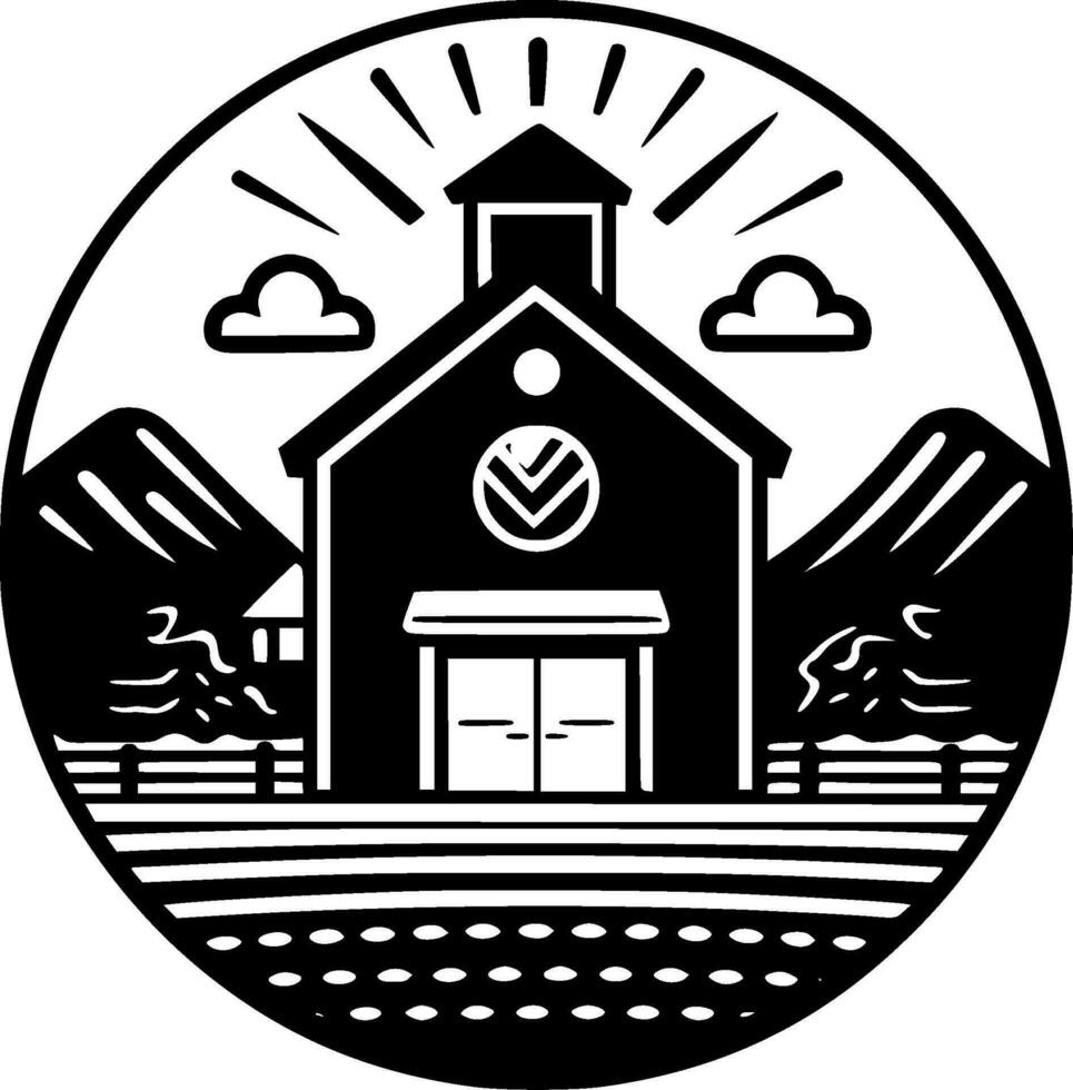 Farmhouse, Black and White Vector illustration