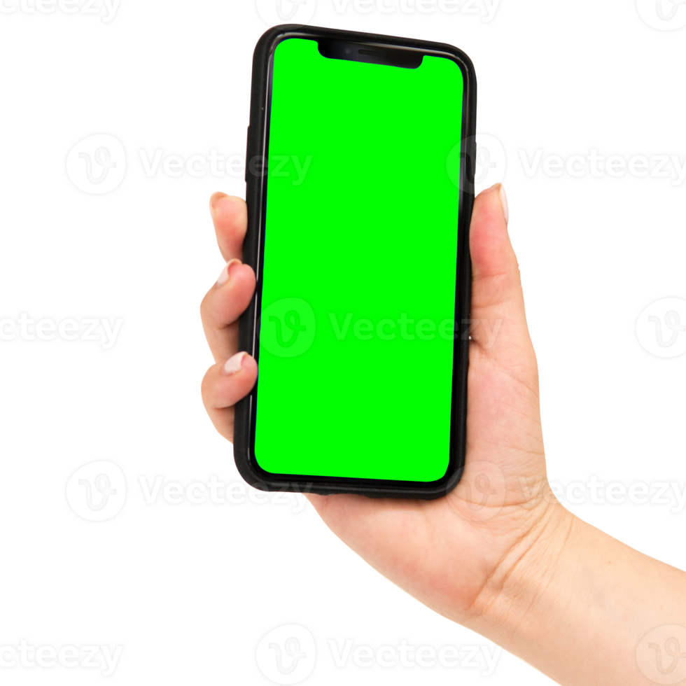 and shows mobile smartphone with green screen in vertical position png