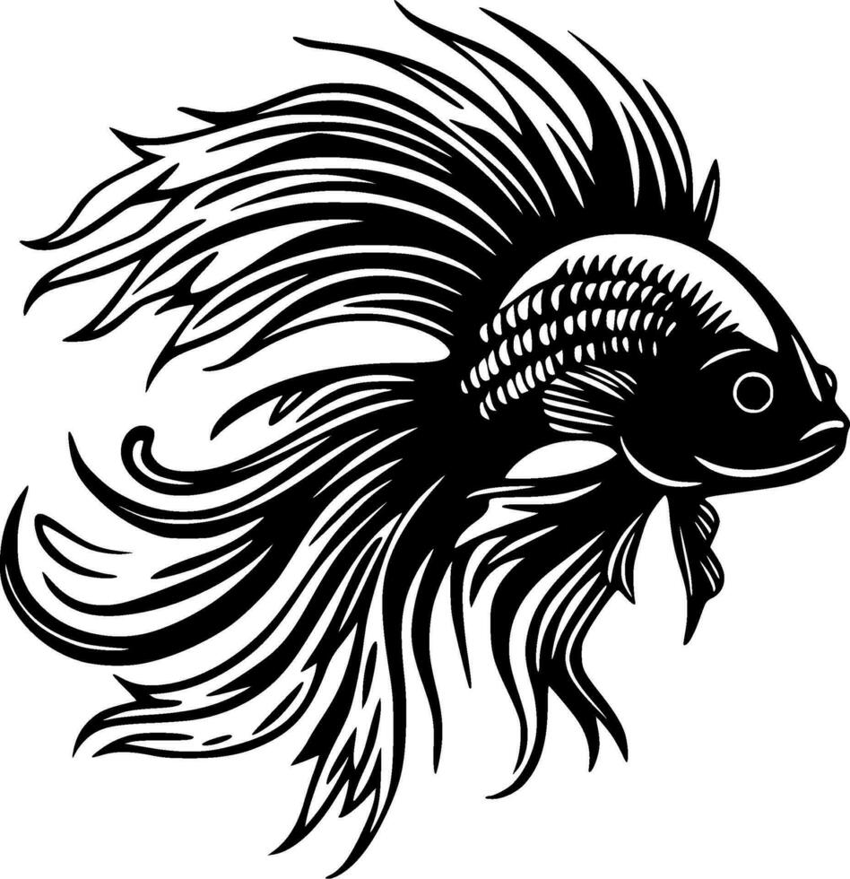 Beta Fish - Black and White Isolated Icon - Vector illustration
