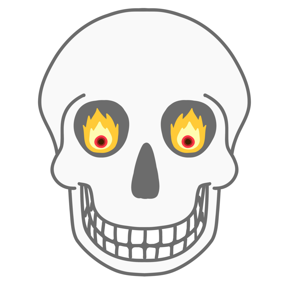 Halloween smiling skull, fire devil eyes png