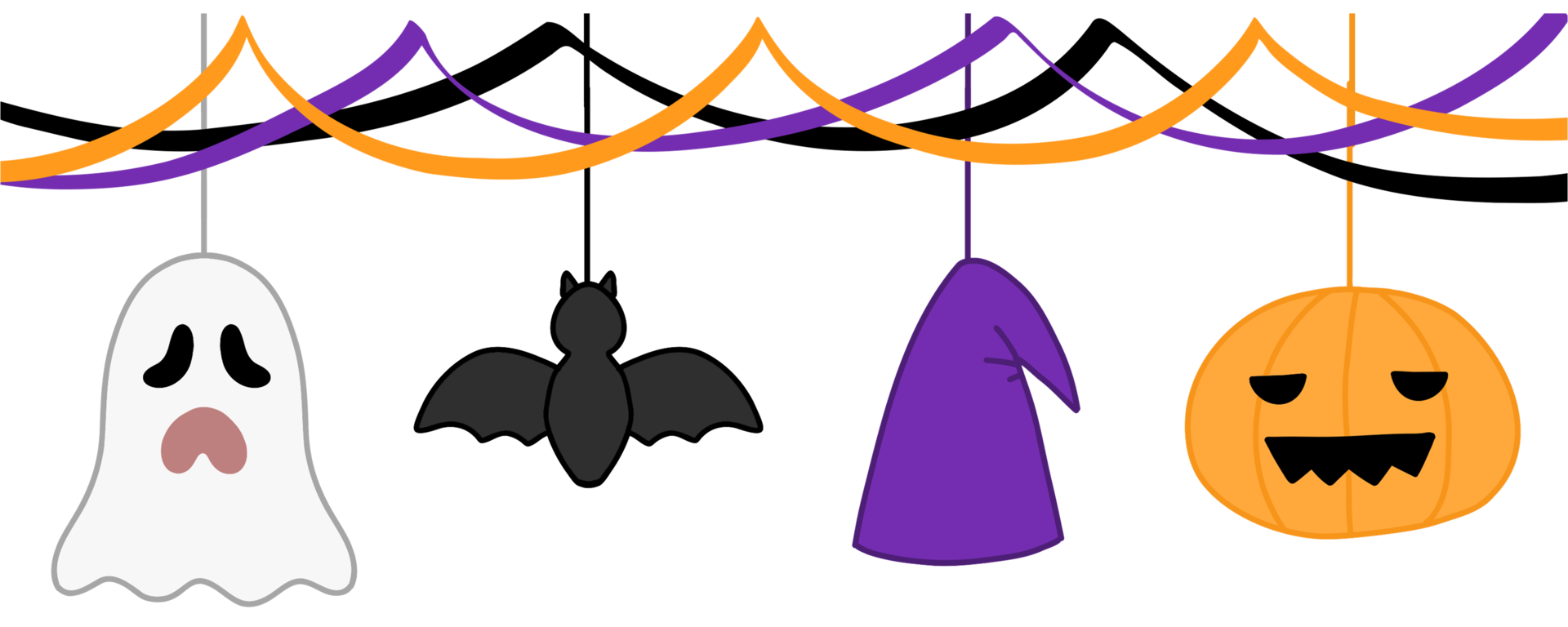 Halloween party decorations, colorful ribbons and banner bunting for celebration png