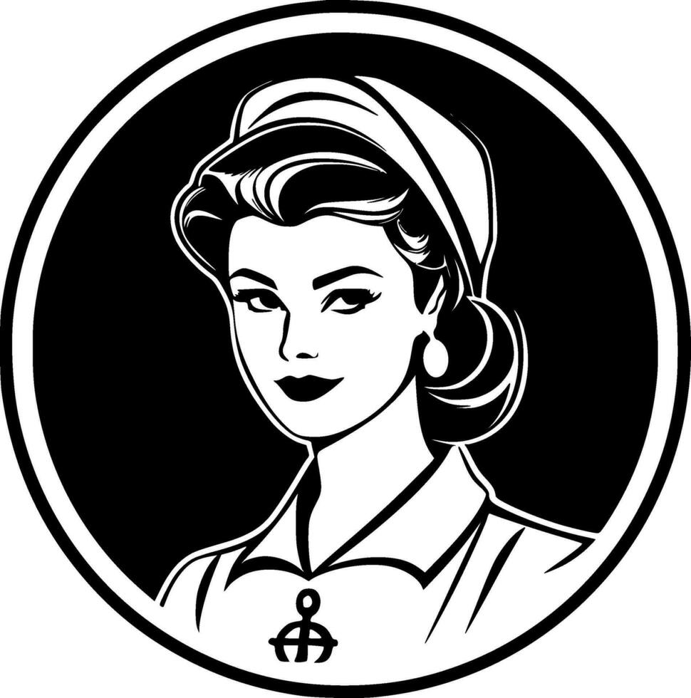 Nurse, Black and White Vector illustration