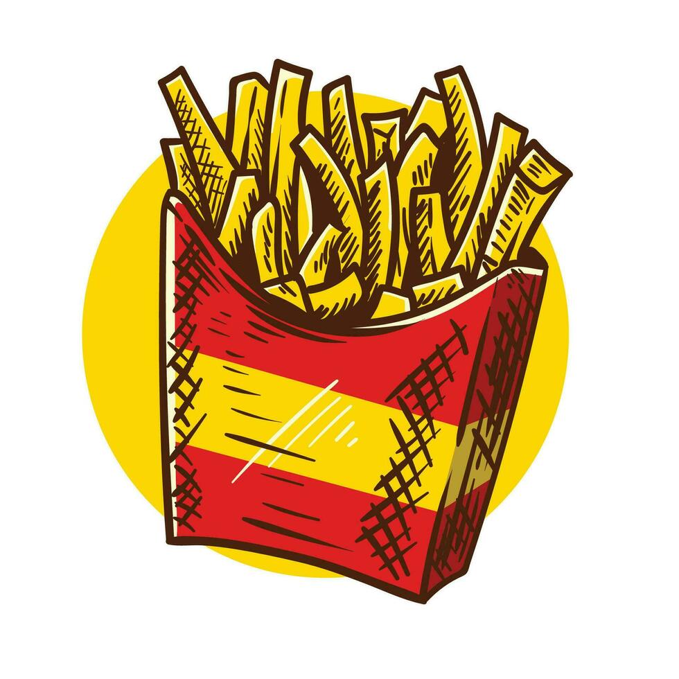 french fries fast food vector art illustration
