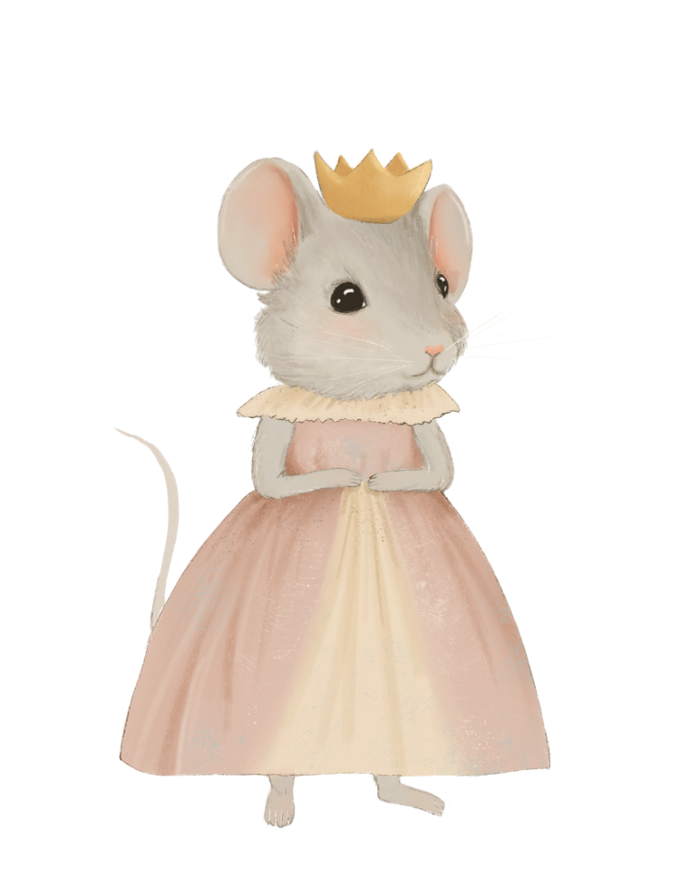 vintage cartão postal desenhando do uma fofa Princesa rato vestindo uma coroa png