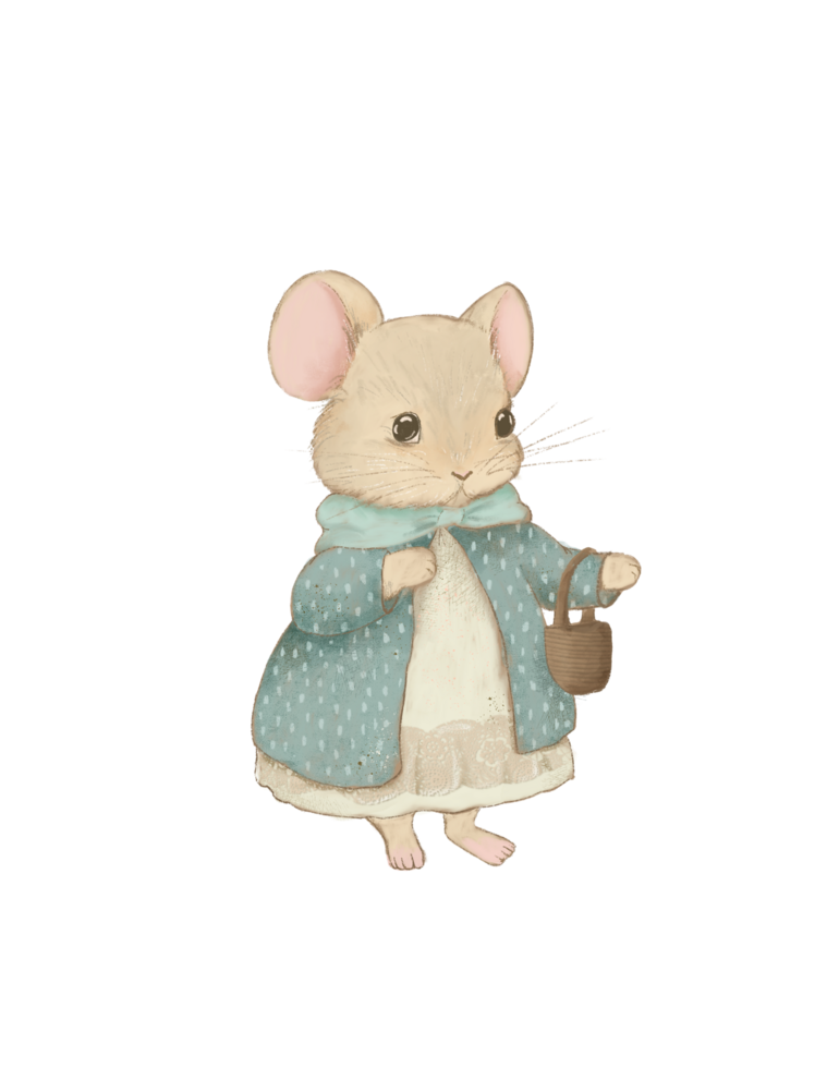 Pastel vintage mouse drawing, cute baby animal, kids birthday card, illustration for children's books png