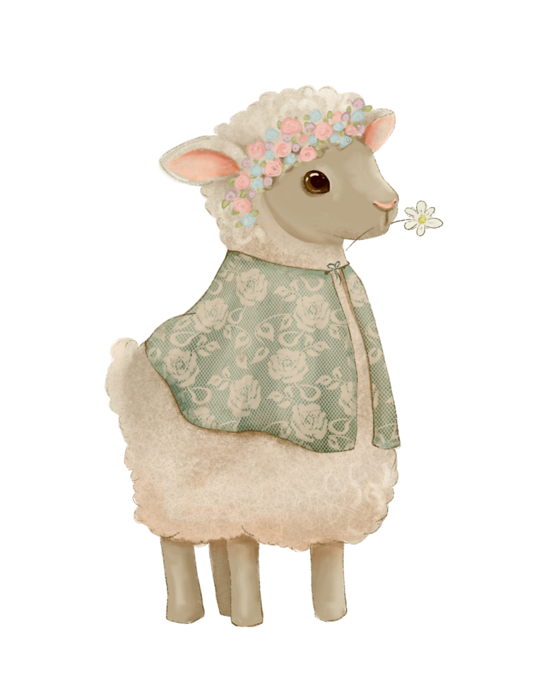 Pastel vintage sheep drawing, easter sheep, kids birthday card, illustration for children's books png