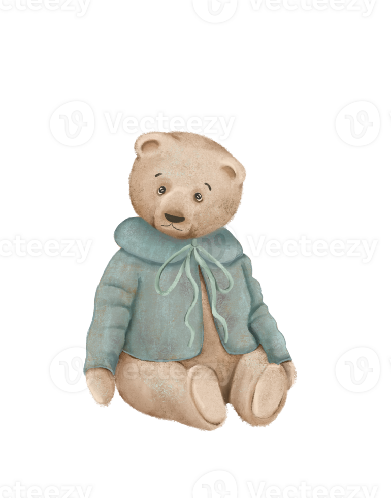 Vintage cute cartoon teddy bear drawing png