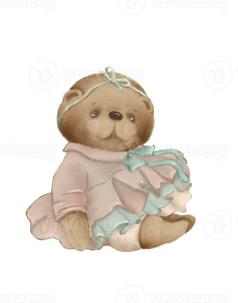 Vintage cute cartoon teddy bear drawing png