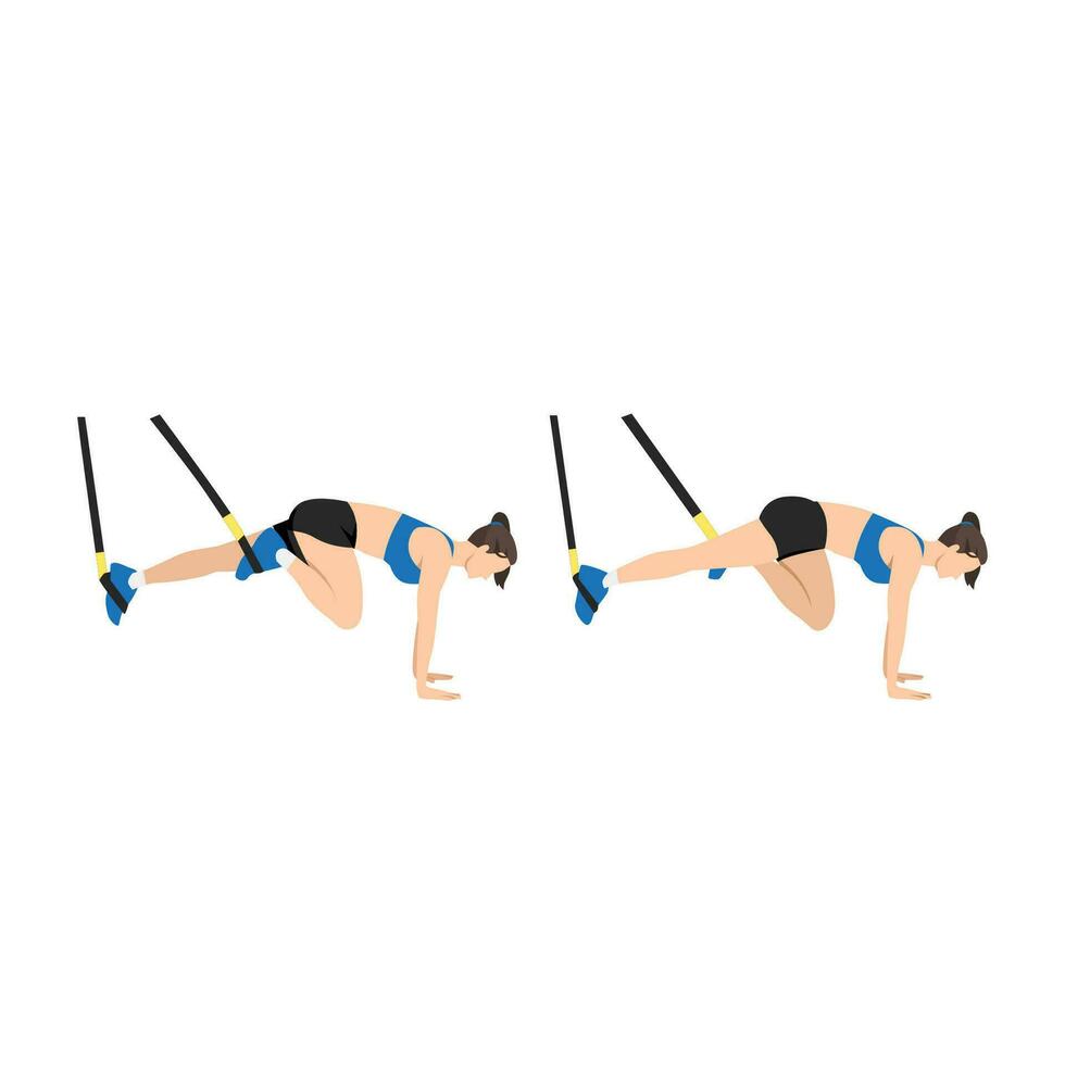 Woman doing TRX Suspension strap Mountain climber exercise. Flat vector illustration isolated on white background