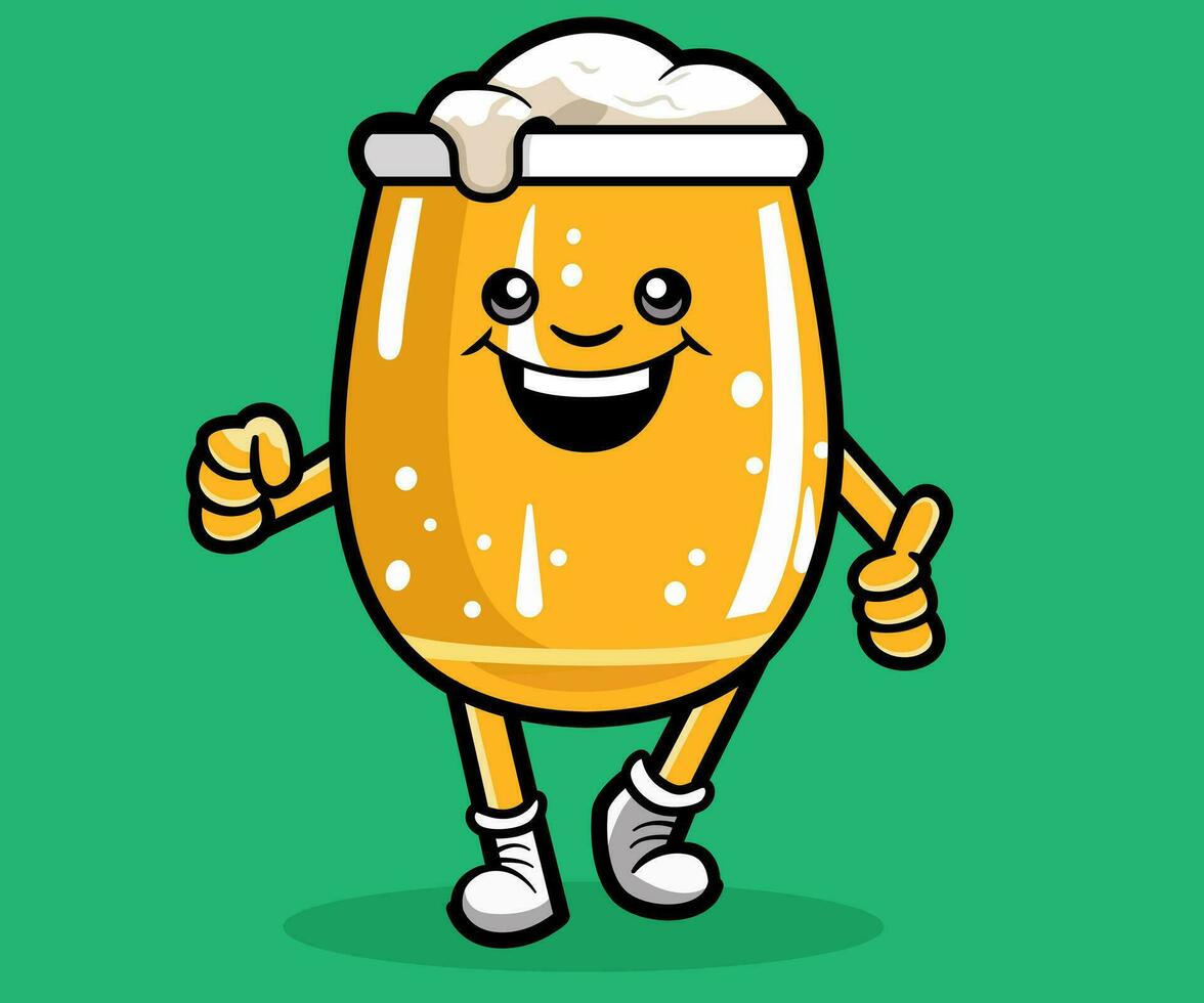 Happy walking cartoon beer vector