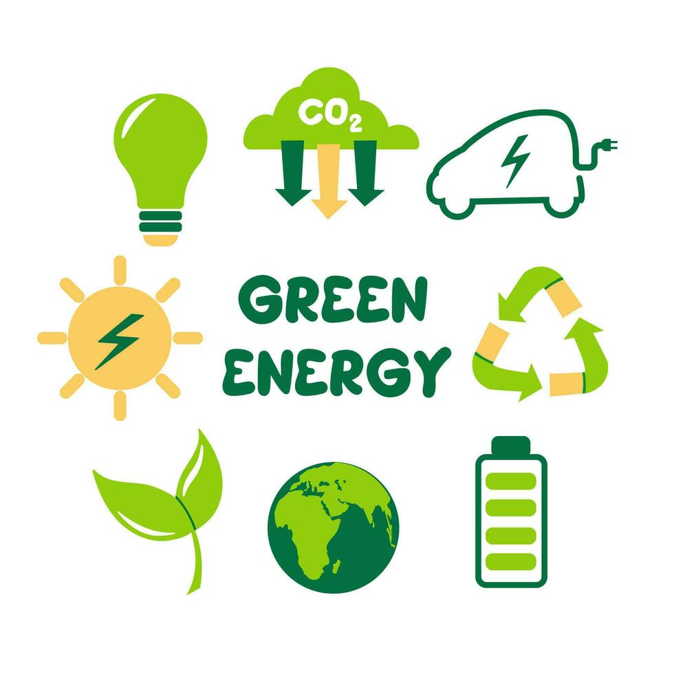 Ecology and Environment related color icon set. Green energy concept. Background with ecology icons. vector