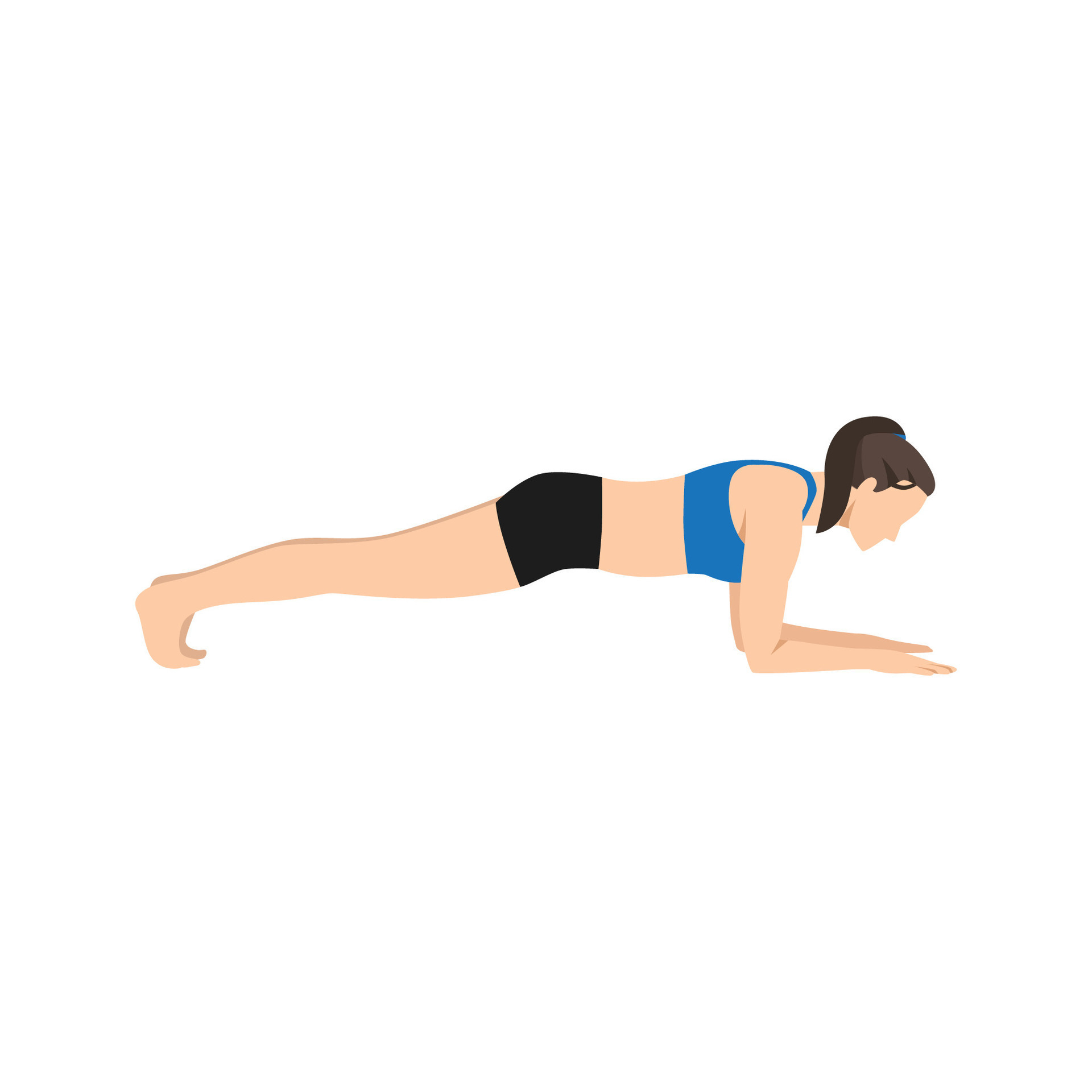 Woman doing Forearm plank exercise. Flat vector illustration isolated