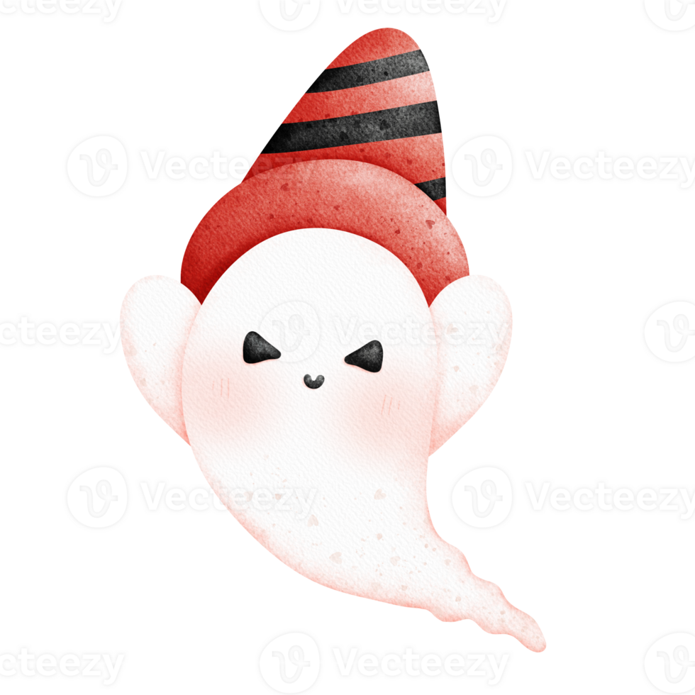 Cute ghost with a red and black striped hat 27209704 PNG
