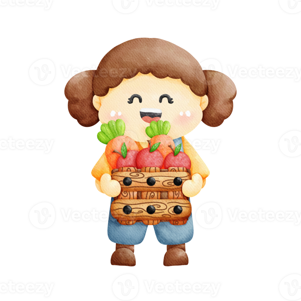 cartoon girl holding a basket of vegetables png