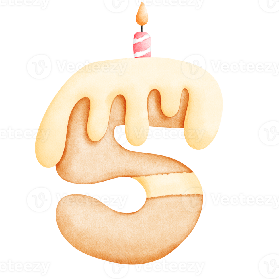 watercolor birthday cake number 5 png