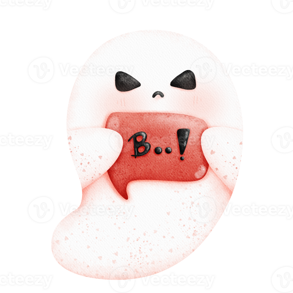 Cute ghost holding a speech bubble with the word b png