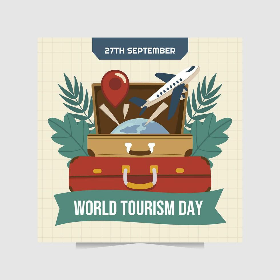 bandera o póster para celebrando mundo turismo día vector