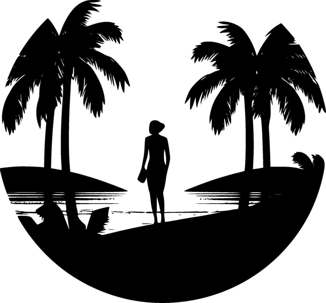 playa - negro y blanco aislado icono - vector ilustración