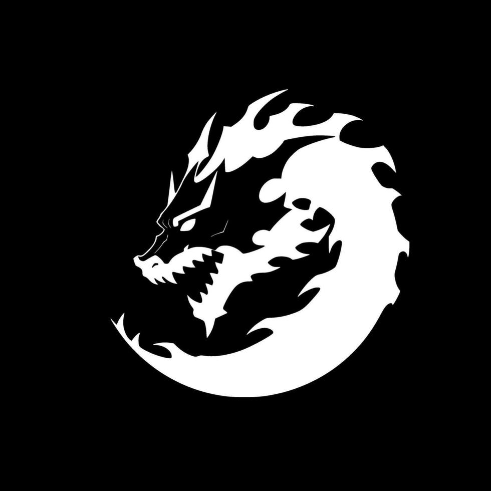 Dragon, Black and White Vector illustration