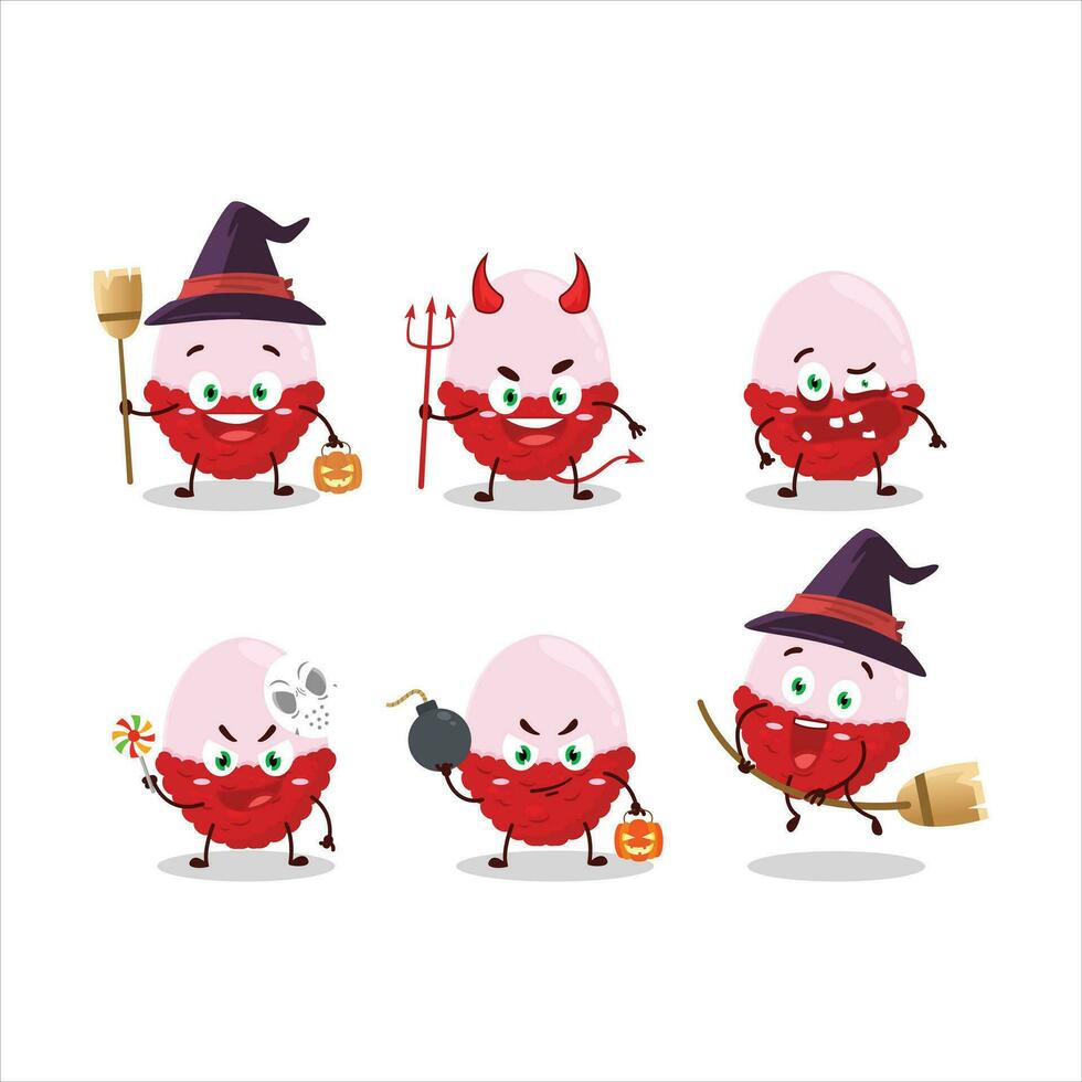 Halloween expression emoticons with cartoon character of slice of lychee vector