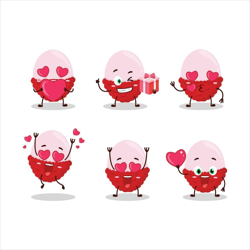 rebanada de lychee dibujos animados personaje con amor linda emoticon vector