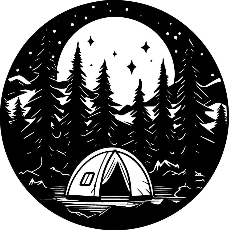 Camping - Black and White Isolated Icon - Vector illustration