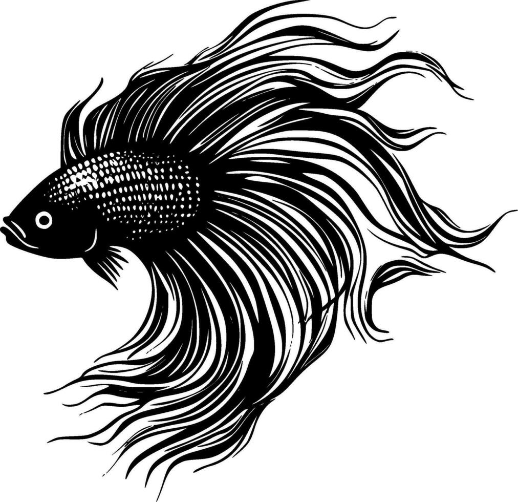 Beta Fish, Black and White Vector illustration