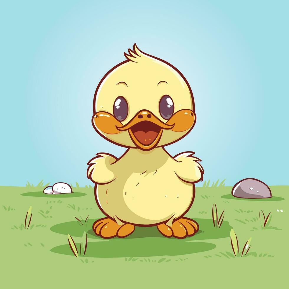 Baby Duck Taking Happy Steps Vector Illustration