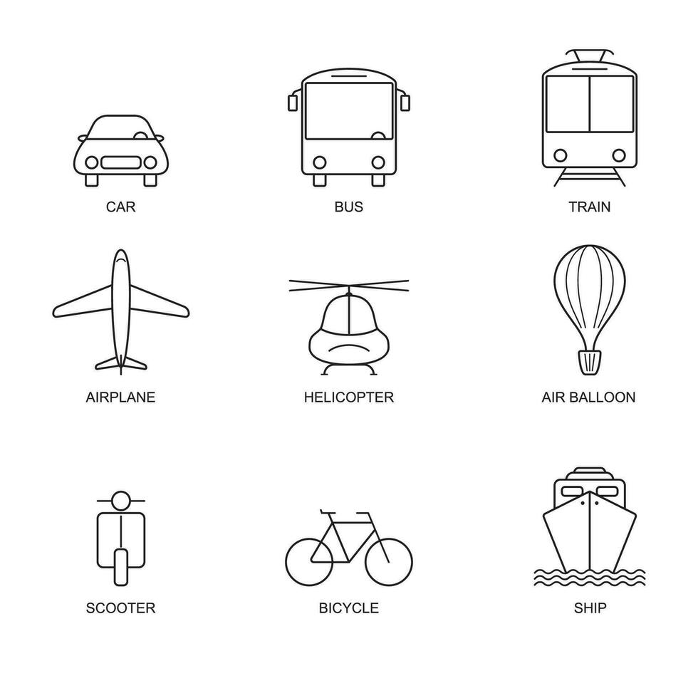 Public transportation related icons. Thin vector icon set  black and white design.