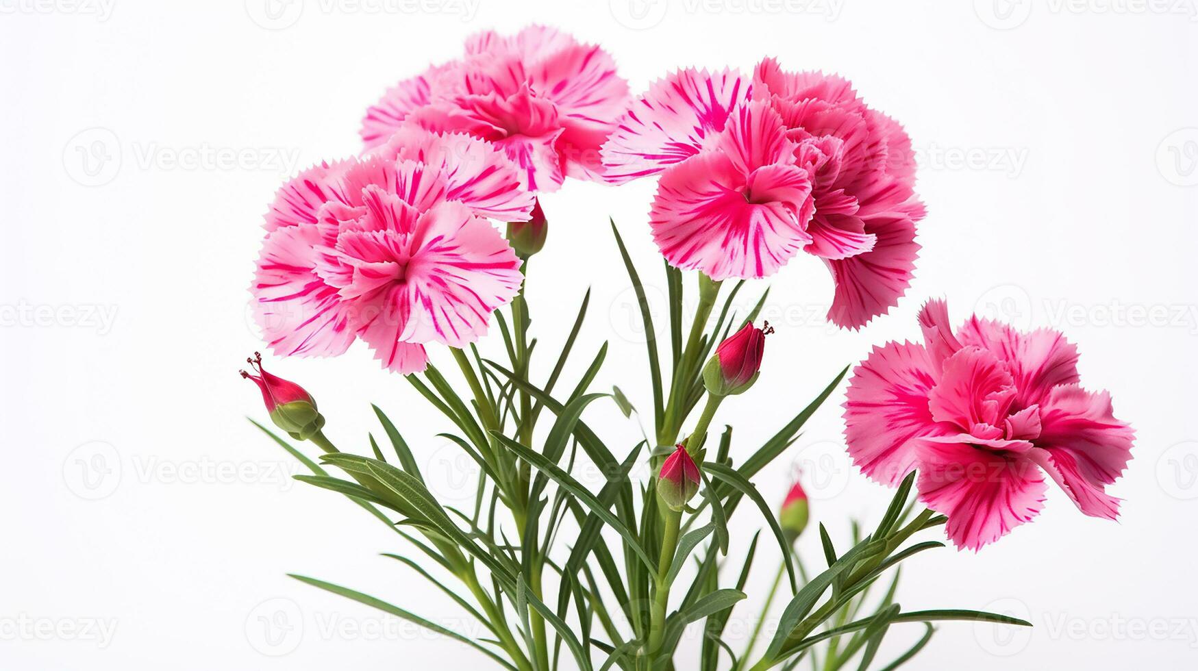 Photo of beautiful Dianthus flower isolated on white background. Generative AI