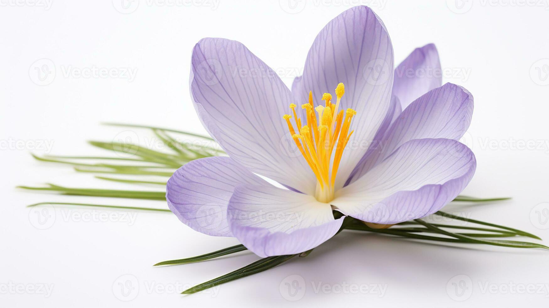 Photo of beautiful Crocus flower isolated on white background. Generative AI