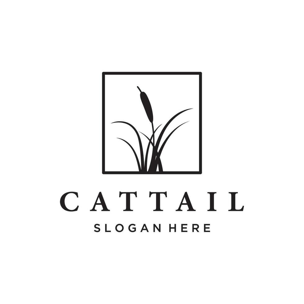 Cattails or reed river grass plant logo template design premium quality. vector