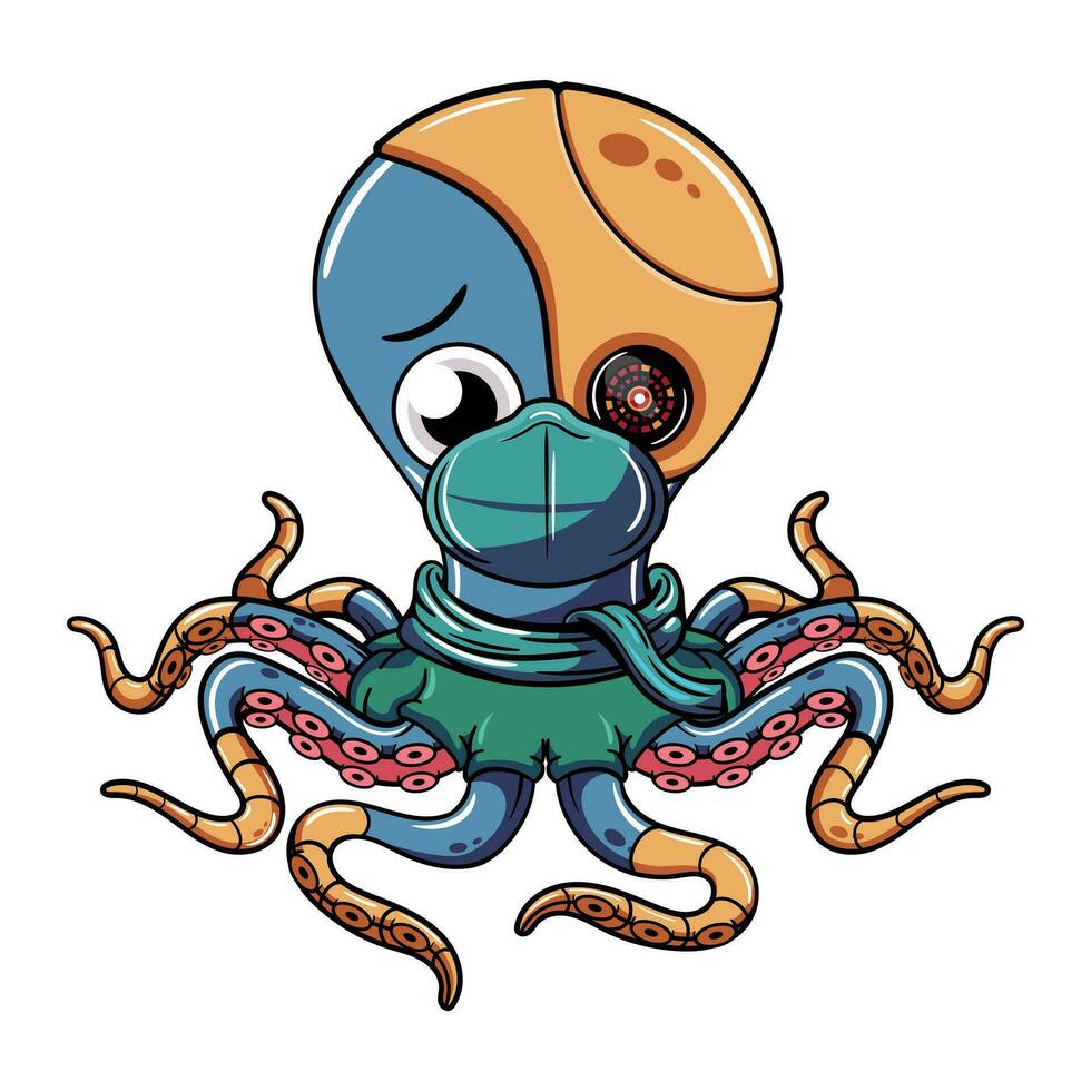 Cartoon cyborg octopus character comics. Illustration for fantasy, science fiction and adventure comics vector