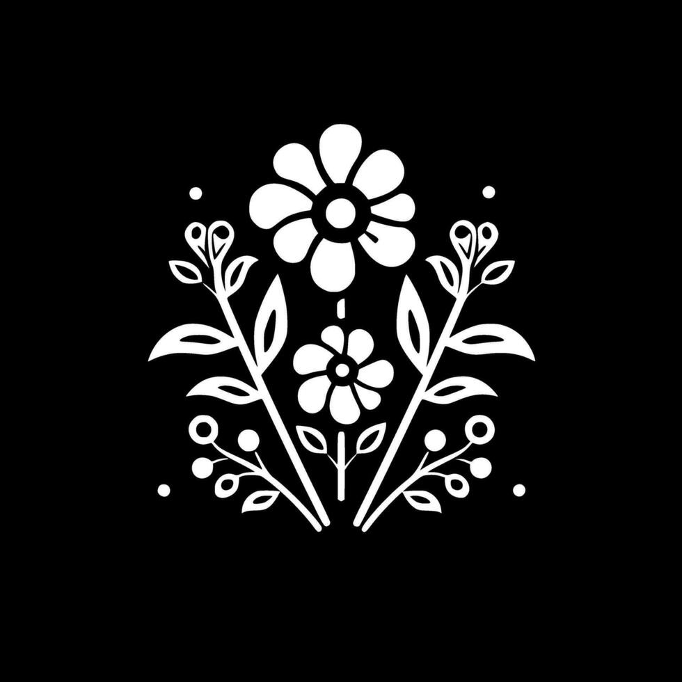 flores - negro y blanco aislado icono - vector ilustración