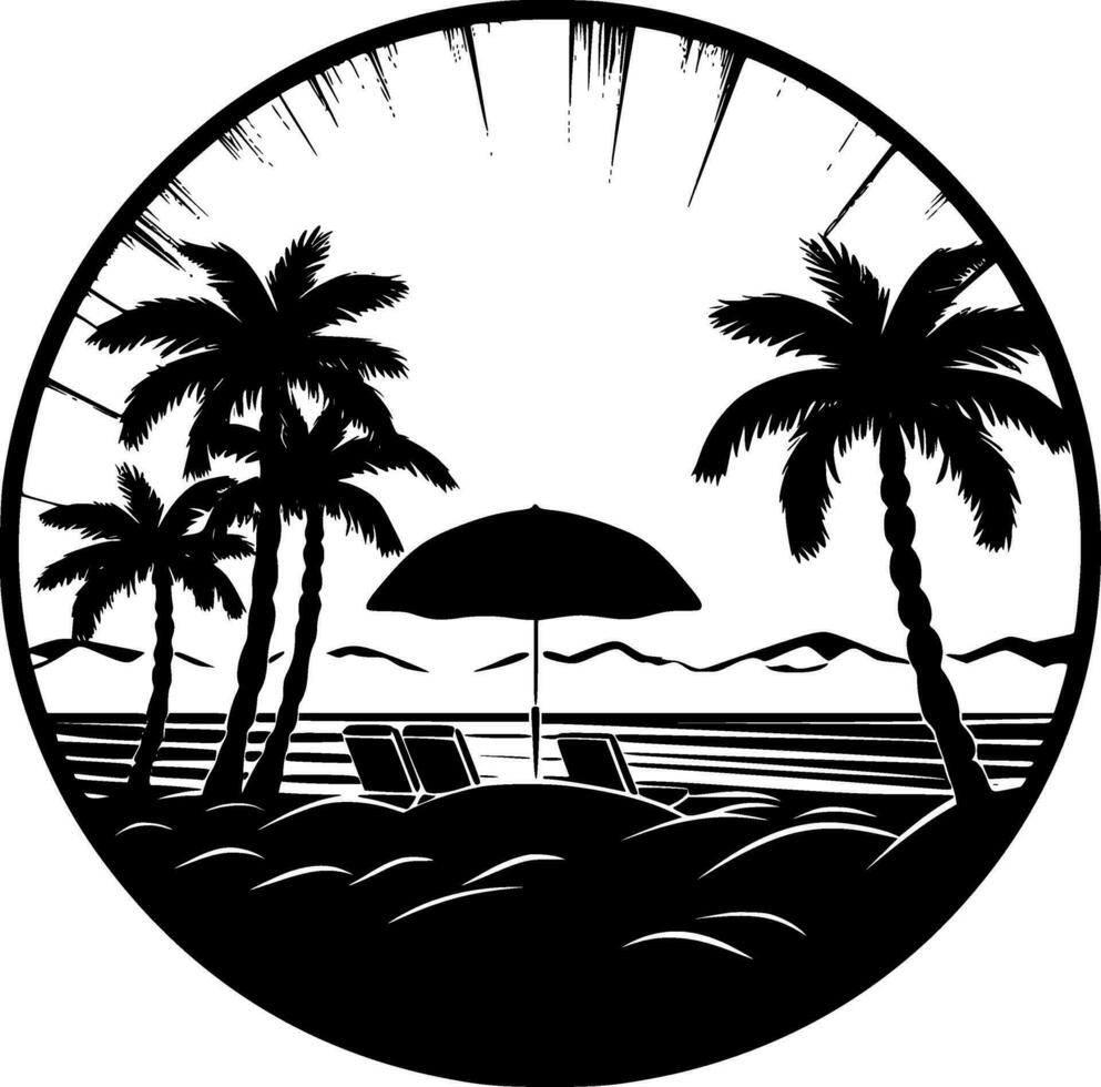 playa - negro y blanco aislado icono - vector ilustración