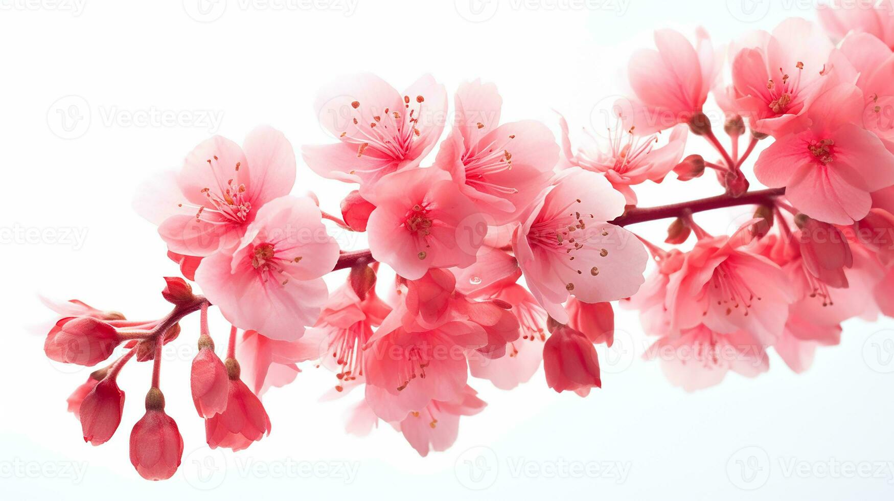 Photo of beautiful Coral Bells flower isolated on white background. Generative AI