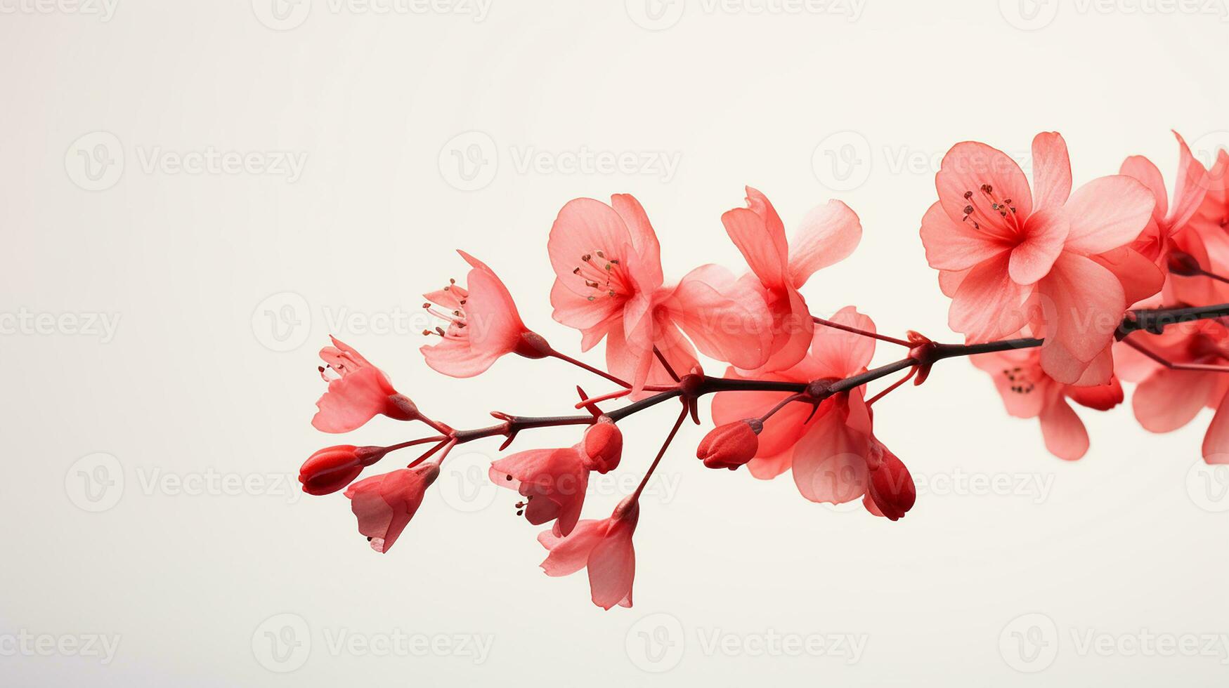 Photo of beautiful Coral Bells flower isolated on white background. Generative AI