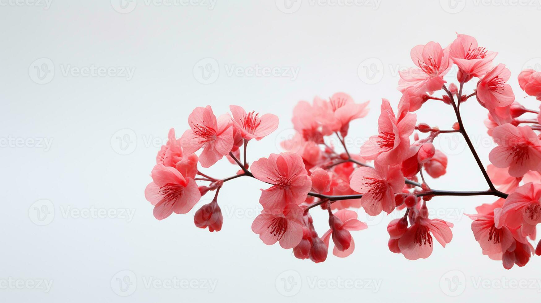 Photo of beautiful Coral Bells flower isolated on white background. Generative AI