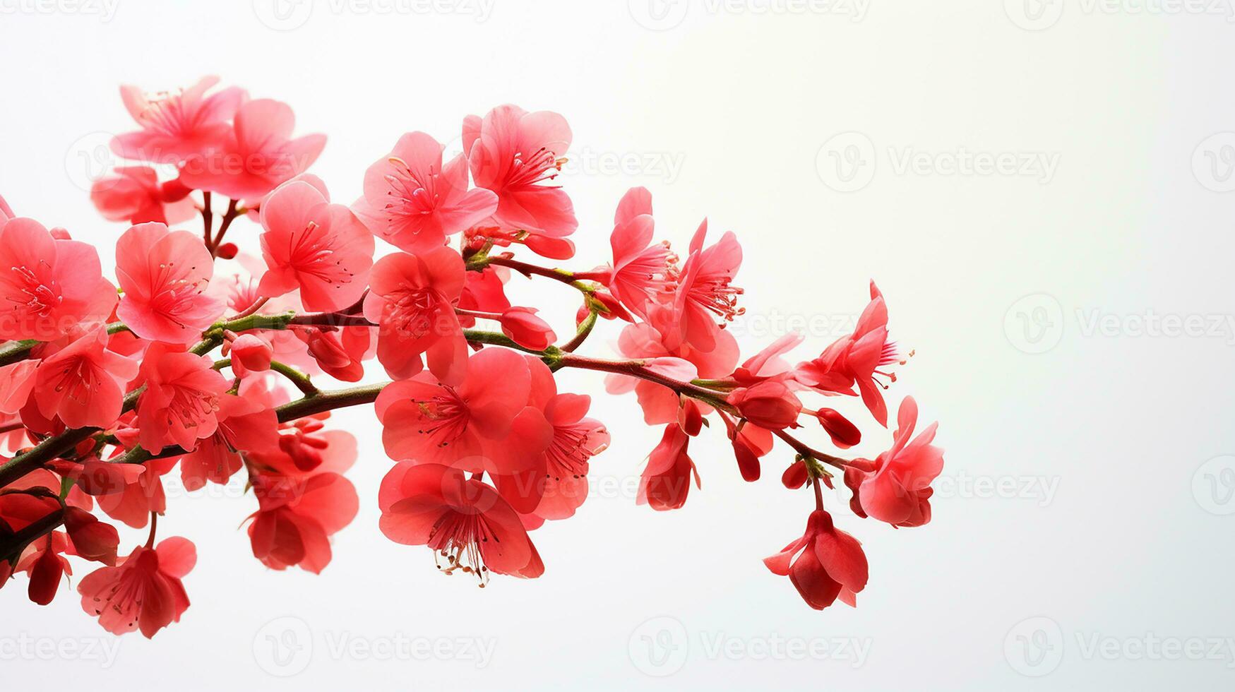 Photo of beautiful Coral Bells flower isolated on white background. Generative AI