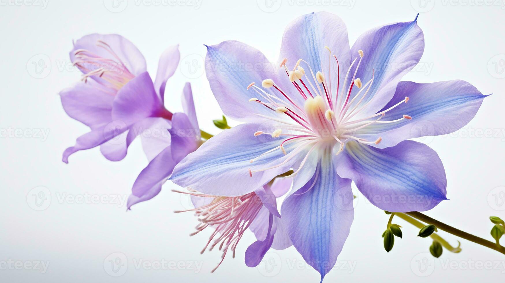 Photo of beautiful Columbine flower isolated on white background. Generative AI