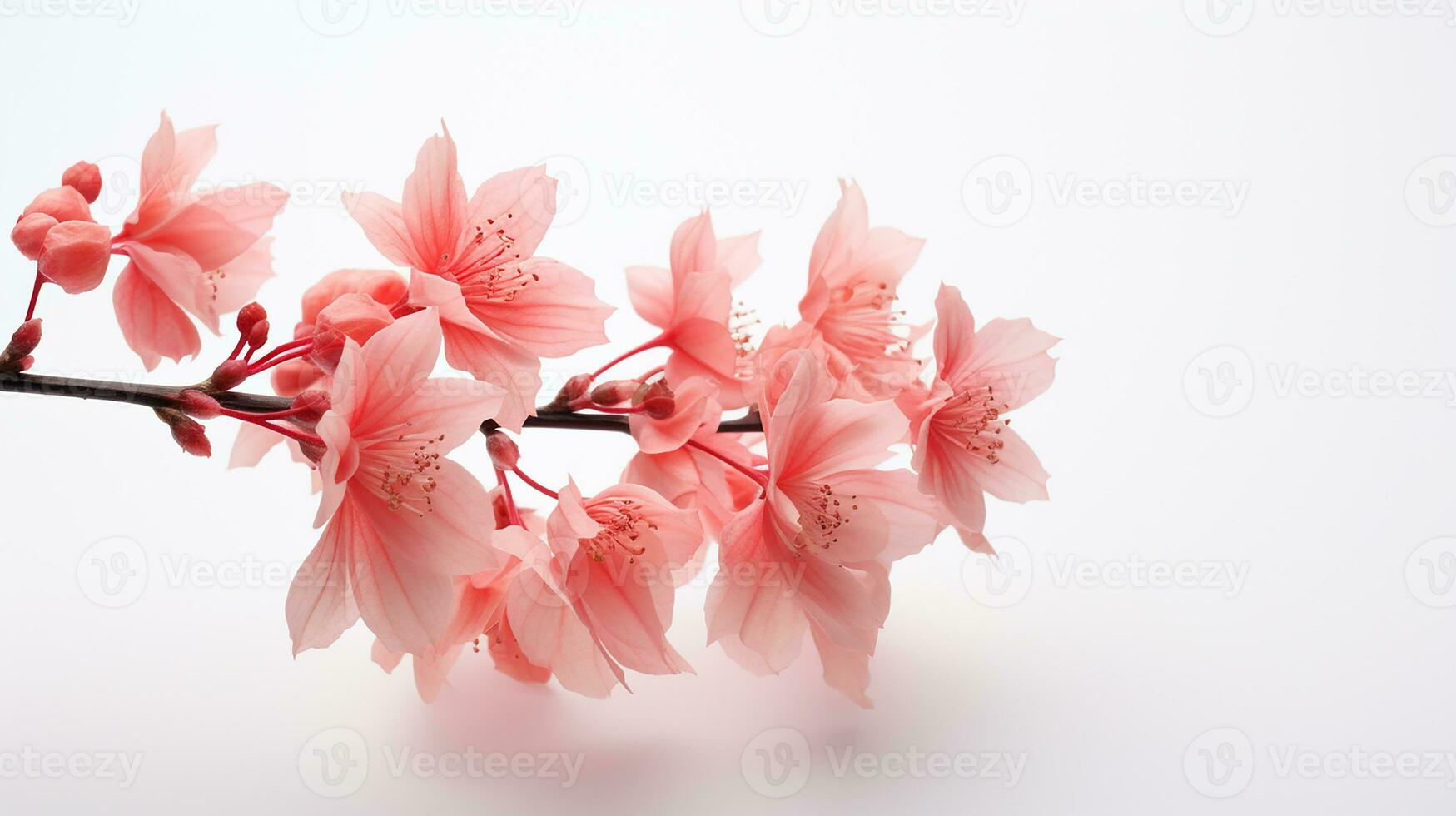 Photo of beautiful Coral Bells flower isolated on white background. Generative AI