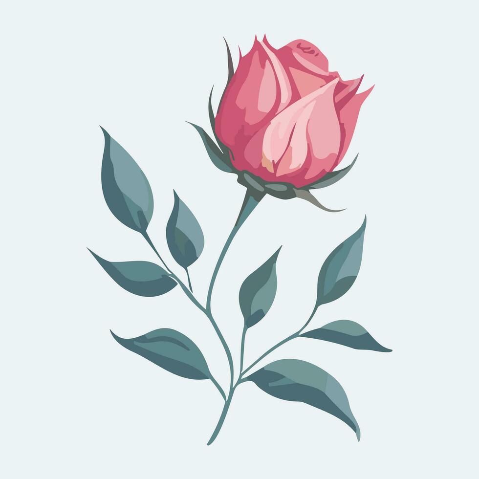 Pink rose with green leaves on a white background. Ai generative Vector illustration.