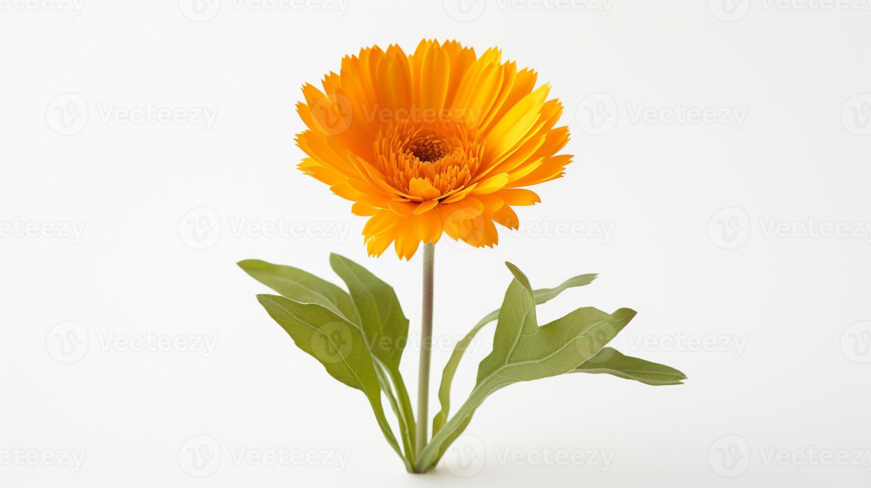 Photo of beautiful Calendula flower isolated on white background. Generative AI