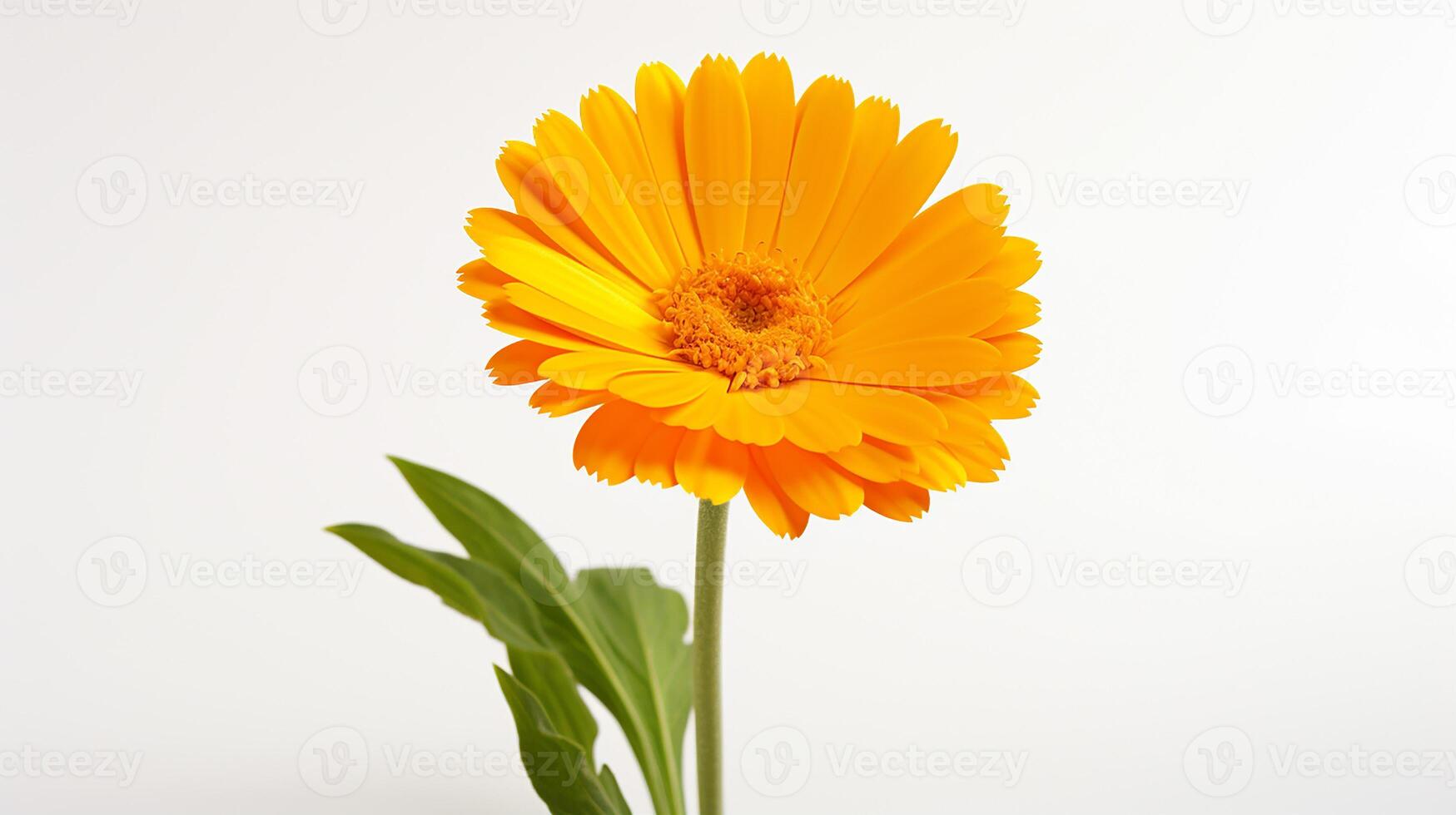 Photo of beautiful Calendula flower isolated on white background. Generative AI